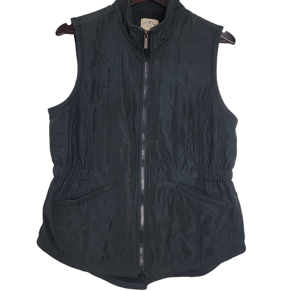 Blue Mountain Women's Quilted Vest M Black Fleece Lined Zip Front Outdoor